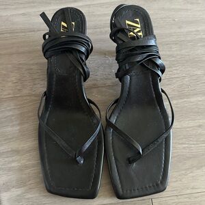 Zara Elegant Black Lace-Up Sandals